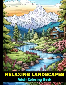 Adult Coloring Book - Relaxing Landscapes: Large print nature coloring book for stress relief and relaxation / 50 calming scenery designs