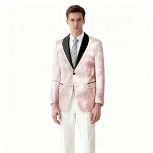 Viral Glitter Iridescent Pink Gold Men's Blazer 2026 Prom King Groom Wedding Suit Luxury Formal Event Outfit w/ Black Velvet Lapel Trendy Men's Formal Wear business casual outfits suits bedazzled jacket luxury Slim-Fit Single Breasted Suit  men