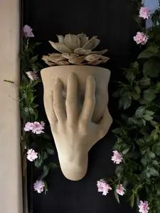 The Silent Bloom Woman's Face Wall Planter with Hand - Unique Hanging Planter for Indoor Plants, Succulents, Modern Boho Bathroom, Bedroom, or Living Room Wall Decor