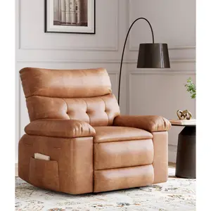 Cognac Oversized Big and Tall Recliner, Extra Wide PU Leather Manual Reclining Chair with Built-In Massage and Heating Features, 400LBS Heavy-Duty Capacity & Ultra Thick Plush Padding, Comfy Lazy Lounge Seating for Living Room Relaxation