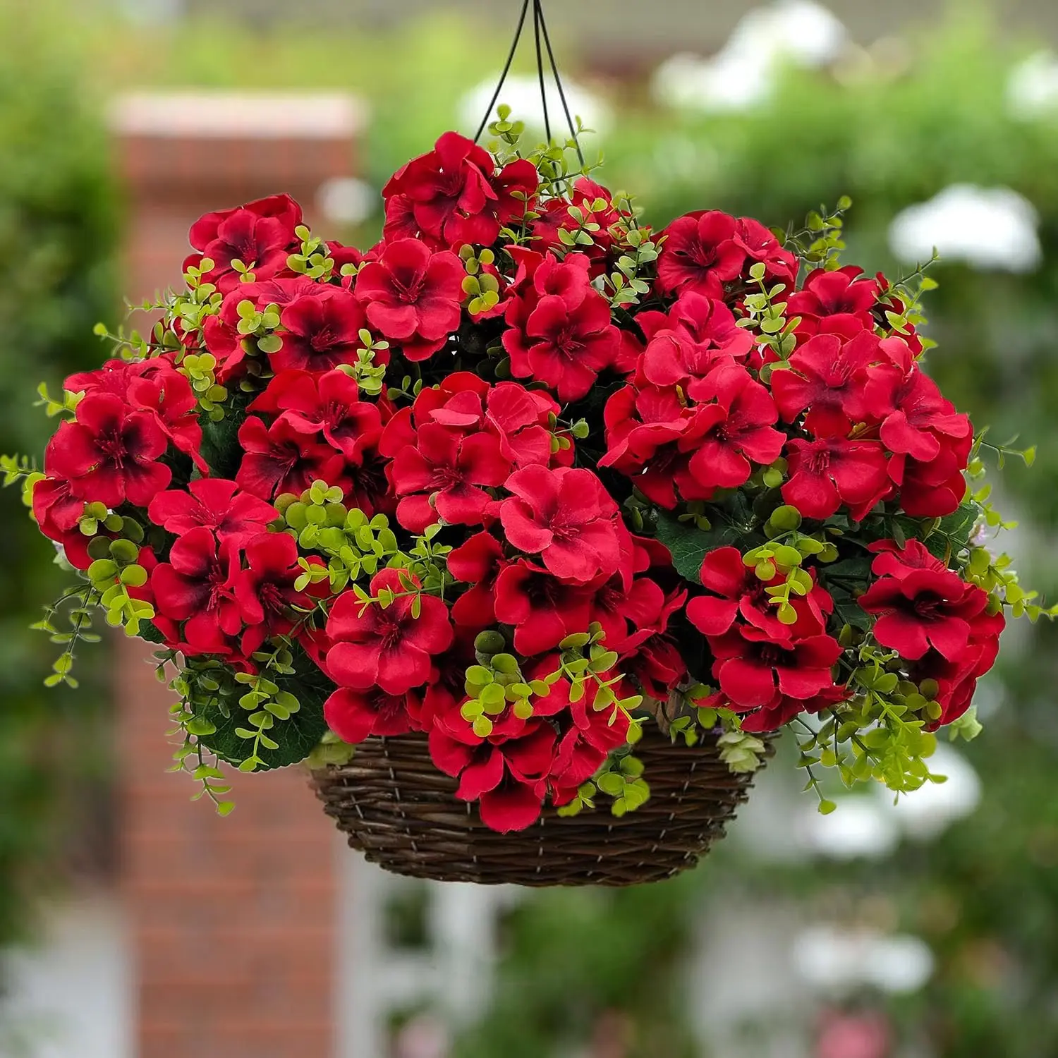 6 Bundles Vibrant Red UV-Resistant Artificial Geranium Silk Flowers, Decorative Fake Plants for Outdoor-Indoor Front Porch Garden Decor