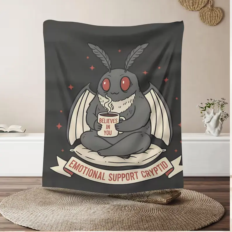 Mothman Plush Blanket | Emotional Support Cryptid Design  Blanket for Home Office Travel Birthday Anniversary Holiday Christmas Halloween
