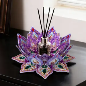 DIY Diamond Painting Lotus Diffuser & Candle Holder Kit, 5D Rhinestone Handmade Craft Project, Unique Aromatherapy Home Decor