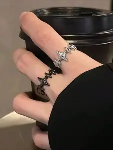 1pc Casual Minimalism Unique Fashion Blake Punk Hip-hop Silvery Open Ring Daily Vacation Music Festival Anniversary Gift Couple's Gift Suitable for Both Men and Women Adjustable Rings
