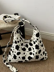 Cow Print Pattern Design Fashionable Simple Versatile Trendy Elegant Large Capacity Bag, Lightweight Shopping Bag for Daily Use, Chic Crossbody Bag