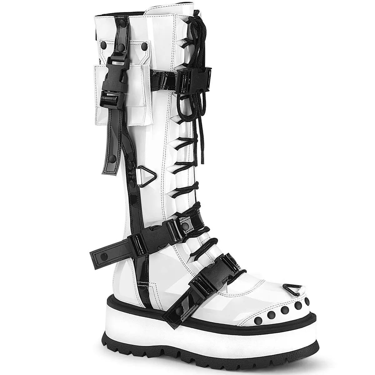 Demonia Slacker-260 White Patent Knee-high Boots Demonia Slacker-260 White Patent Knee-high Boots