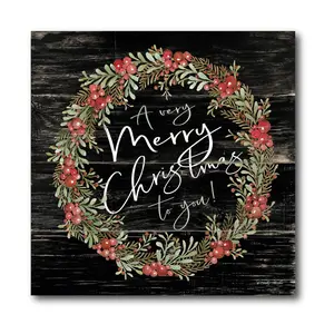Courtside Market Merry Christmas Wreath 24x24 Canvas Wall Art