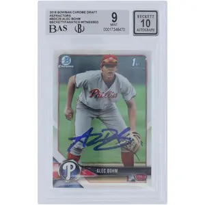 Alec Bohm Philadelphia Phillies Autographed 2018 Bowman Chrome Draft Refractors #BDC-25 Beckett Fanatics Witnessed Authenticated 9/10 Card - Fanatics Authentic Certified
