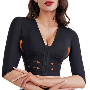 Gather Shaping Bra Top Yoga Front Button Sports Jacket Shaping Sleeves Womenswear Comfortable Fit for Active Activities Black Size XS-XXL Protective Armour Workout Clothes