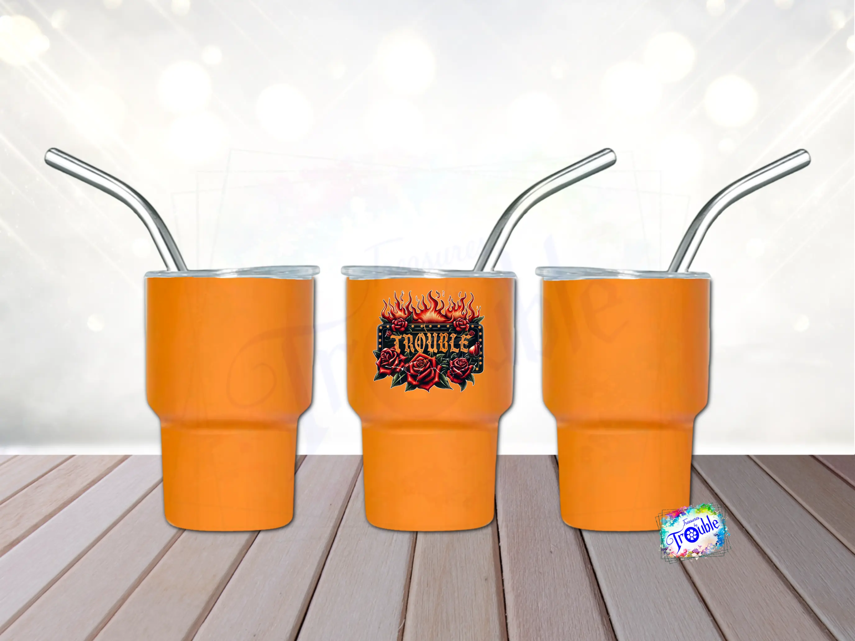 Trouble Insulated 3 oz Tumbler Shot Glass Stainless Steel Drinkware with Lid & Straw for Hot or Cold Espresso