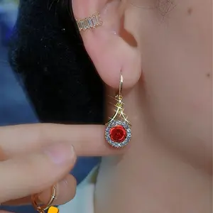 LisiZen Fashion Large Rhinestone Rose Drop Earrings, Light Luxury Retro Niche Design Hoop Jewelry DZEH4867