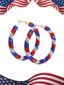 July 4th Independence Day Patriotic Hoop Earrings | Sparkling Red White Blue Rhinestone Crystal Jewelry for Women Girls | Bohemian Style Patriotic Accessories for 4th of July Parties & Holiday Gifts