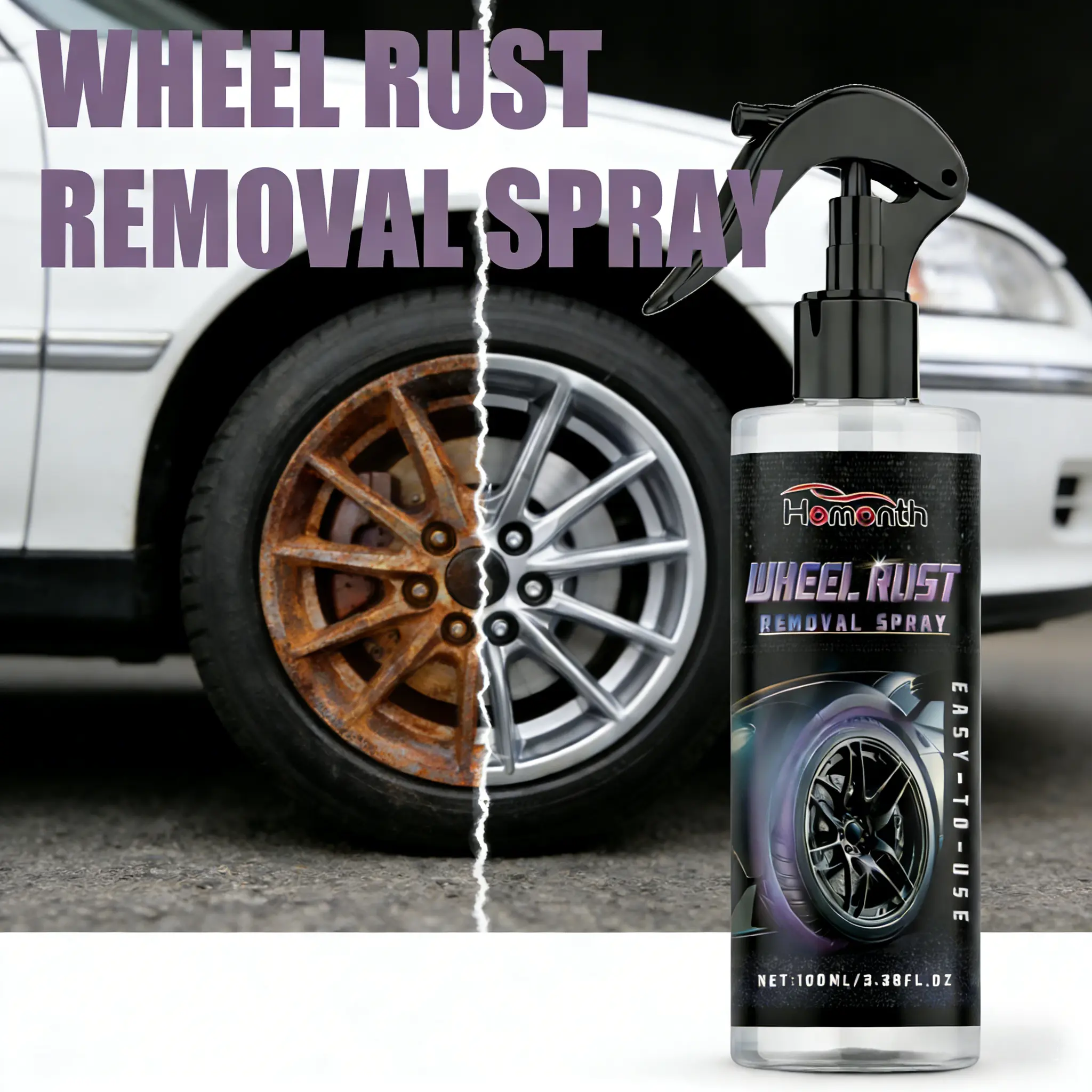 Car Wheel Rust Remover Spray 100ml - Heavy Duty Rust & Water Spot Removal Cleaner for Alloy Wheels and Rims