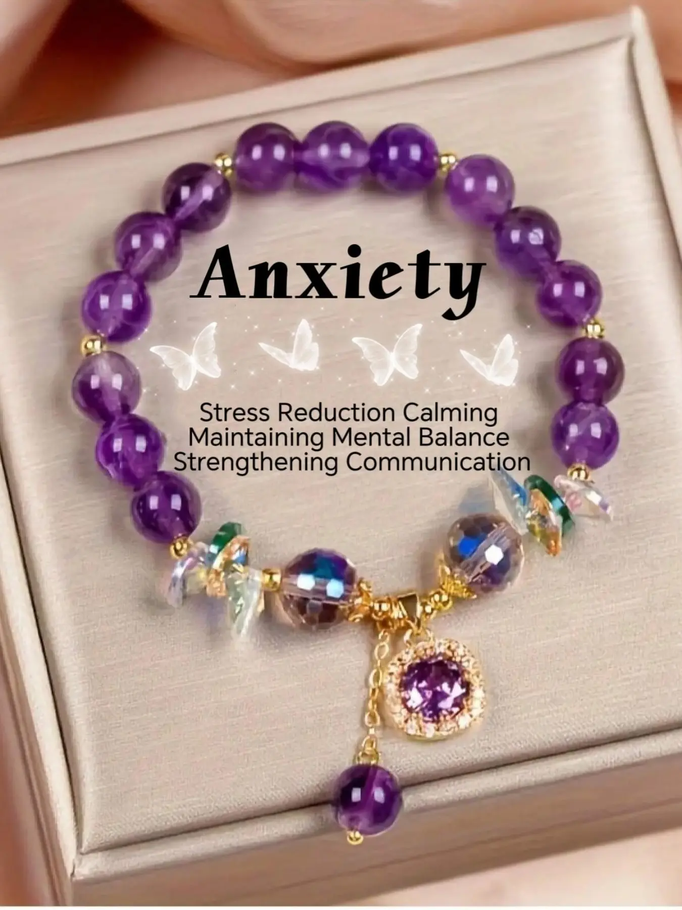1 pcs Vintage Amethyst Bead Bracelet for Women - Elegant Purple Gemstone Stretch Bangle Bracelet, Dainty Crystal Bracelet, ideal Holiday Crystal Jewelry Gift for Her, Perfect for Daily Wear & Special Occasions