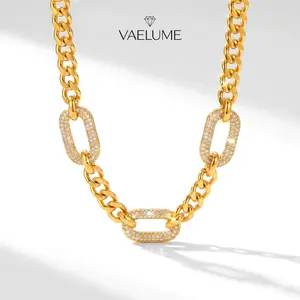 VAELUME Original 18K Gold Plated Cuban Link Choker, 5A VVS D-Color Zircon Iced Out Paperclip Accents, Chunky Statement Necklace for Daily Wear, Anniversaries,Birthday Gift for Women and Girls #N18861