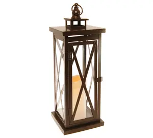 LumaBase Criss-Cross Metal Lantern with LED Flameless Candle