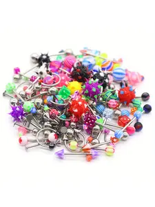 CrazyPiercing Lot of 110PCS Body Jewelry Piercing Eyebrow Navel Belly Tongue Lip Bar Ring
