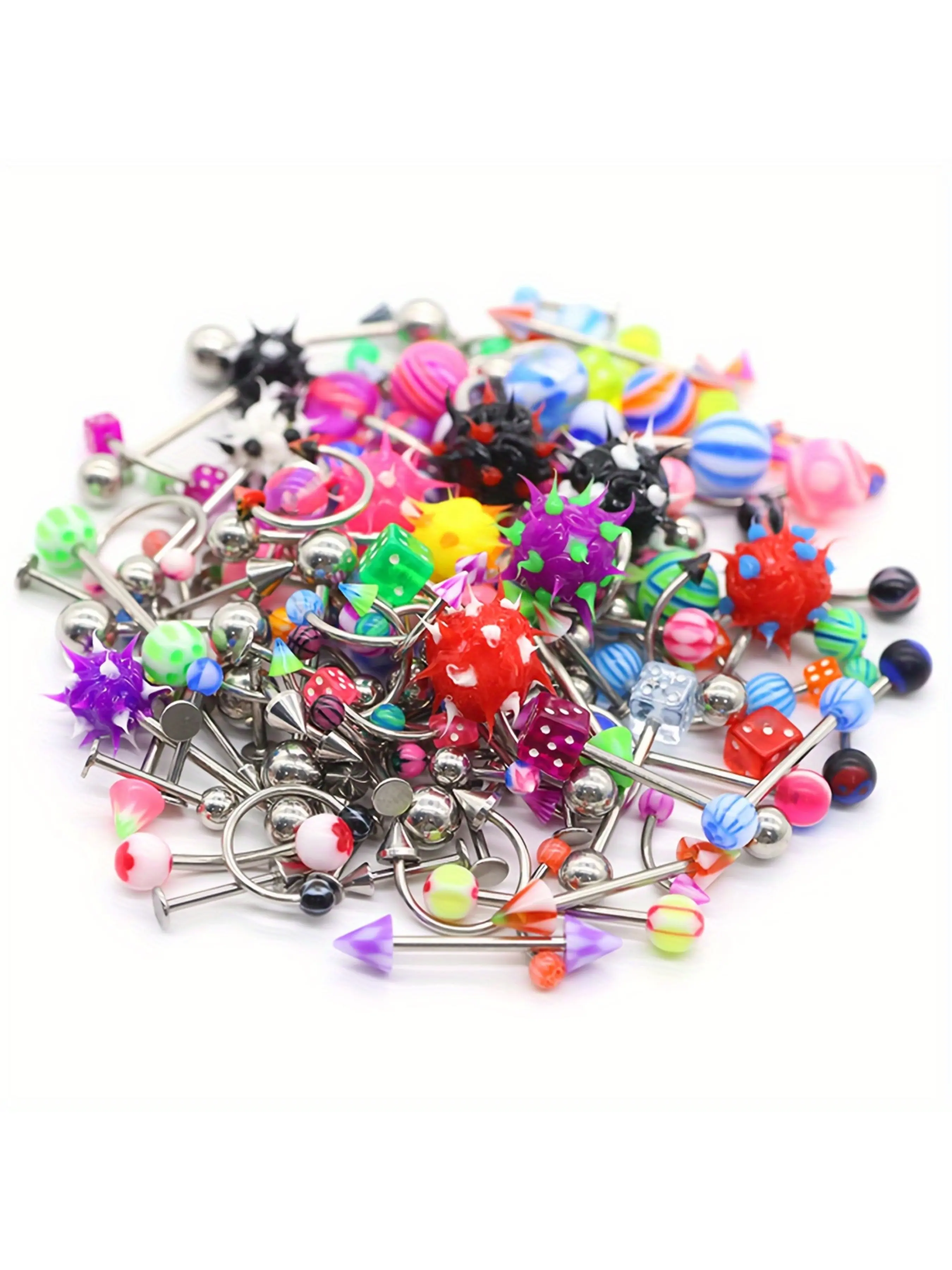 CrazyPiercing Lot of 110PCS Body Jewelry Piercing Eyebrow Navel Belly Tongue Lip Nose Hoop Ring Nose Rings Bar Ring Body Piercings Belly Button Piercing Belly Hoops