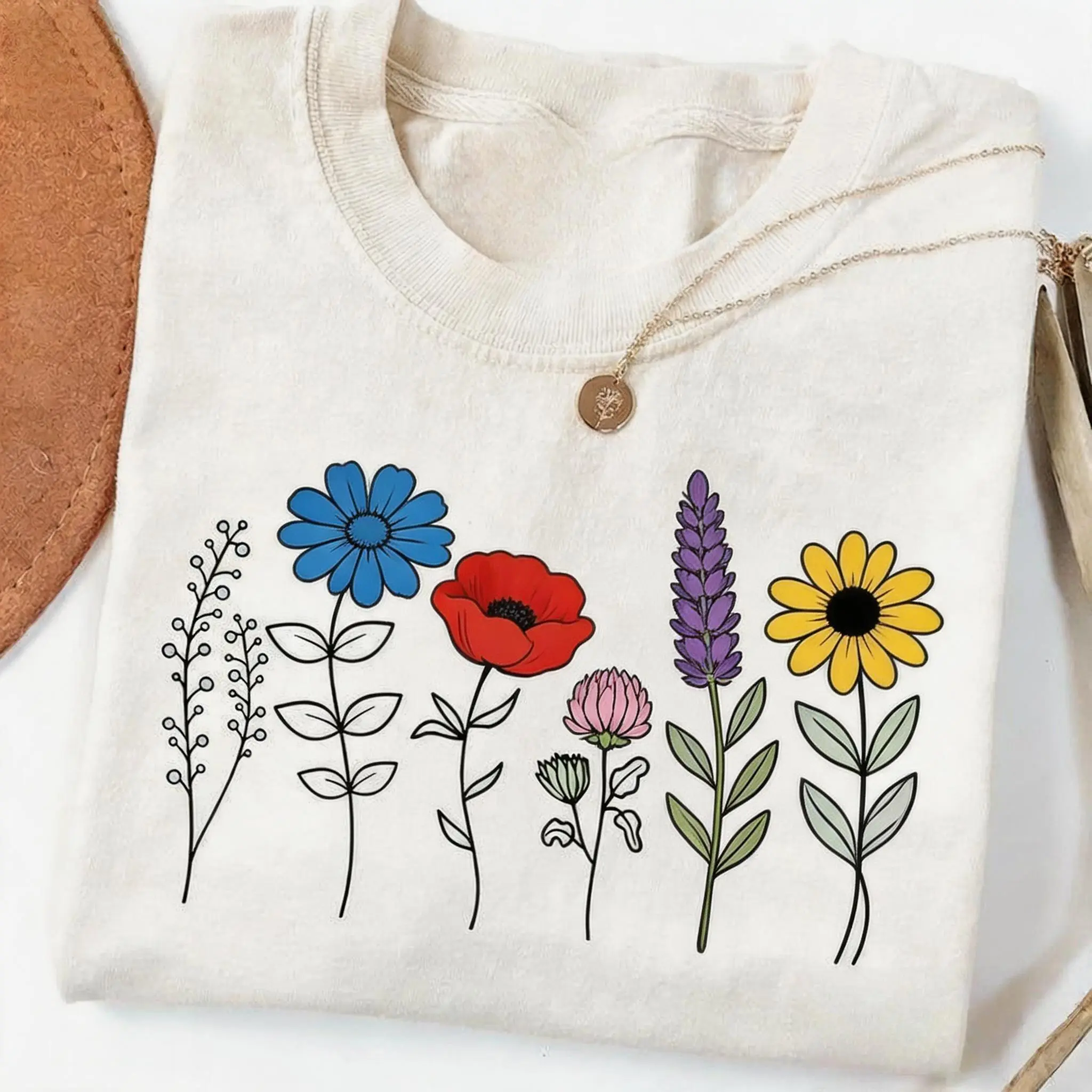 Cottagecore Daisy Graphic T-Shirt for Women, 100% Cotton Botanical Trendy Shirts, Soft Breathable Tops for Spring, Women's Clothes