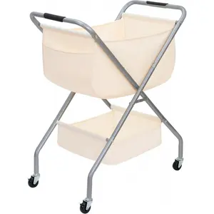 Collapsible Laundry Cart with Wheels 31.5"H Rolling Laundry Hamper Clothes Basket with Wheels, Canvas Liner Sturdy Steel Frame Folding for Small Narrow Space Easy St