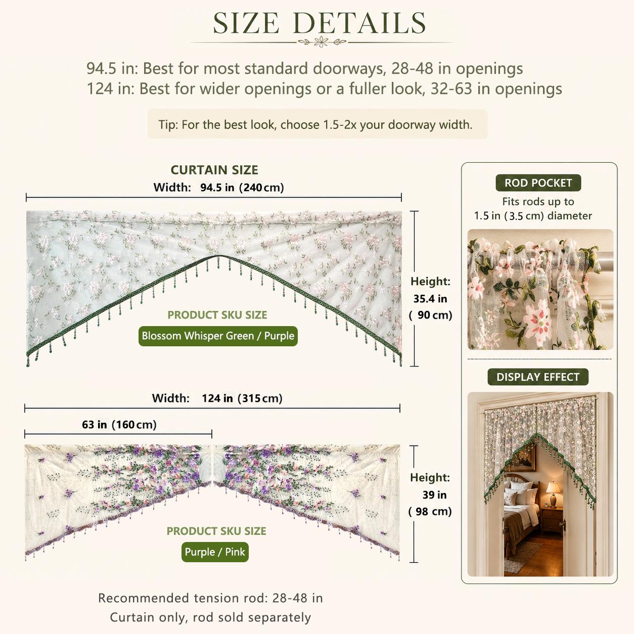 No-drill floral embroidered door curtains, beaded lace curtains perfect for renters' bedrooms, and room dividers that won't damage walls—all beautiful room decorations.