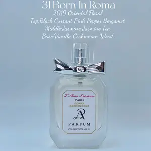 No.31 DONNA BORN IN ROMA 2019 Oriental Floral Top:Black Currant Pink Pepper Bergamot Middle:Jasmine Jasmine Tea Base:Vanilla Csshme-ran Wood Size: 30ML 1oz L’Aura Précieuse Women Long Lasting Oil Base Fragrance Parfume