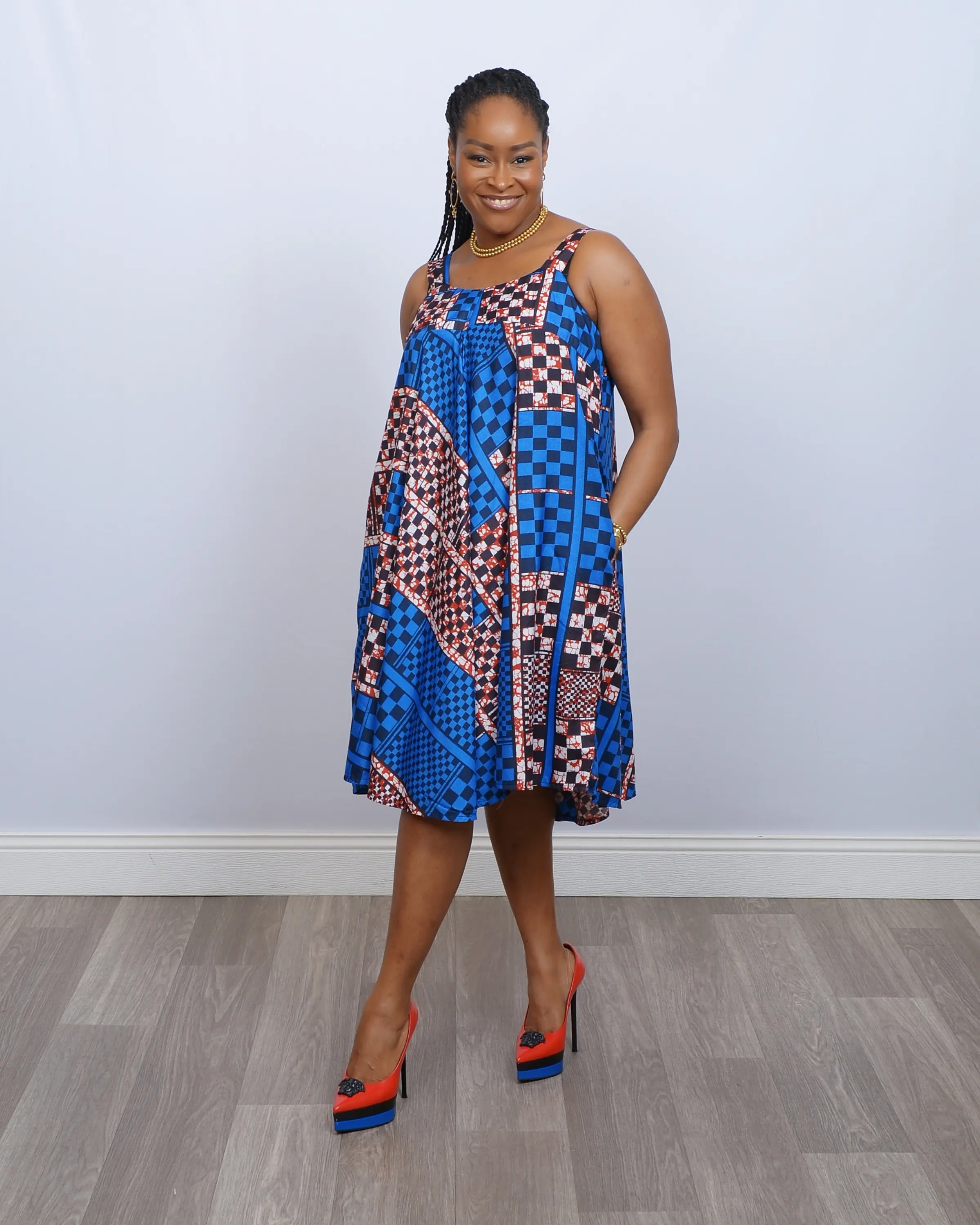 African Print Dress - Red, White and Blue with Traditional Patterns -  Elegant Striking Design Flattering Fit Premium Comfort Handmade in Nigeria  Casual Cotton Womenswear Pockets Summer - TikTok Shop