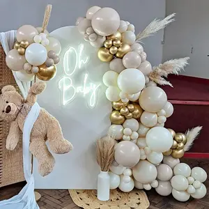 120pcs Beige Sand White Balloon Garland Arch Kit, Baby Shower Birthday Party Decorations Balloons Set, Wedding Engagement Bridal Shower Baptism Decor
