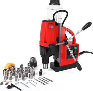 GARVEE 1300W 810RPM Portable Magnetic Drill Press with 1.6 Inch Boring Diameter, Double Track, Electric Drilling Machine, Includes 11 Drill Bits for Industrial and Home Improvement Use