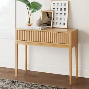 Mid-Century Fluted 2-Drawer Console Table