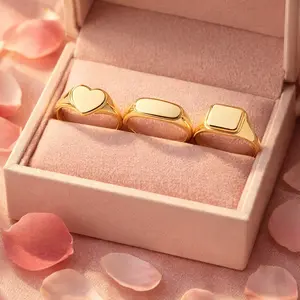 Minimalist Gold Signet Ring for Women – 23K Plated Gold, Oval Round Heart Square Styles, Hypoallergenic Stackable Band, Valentine’s Day Gift for Her, Trendy Everyday Jewelry Size 5-10
