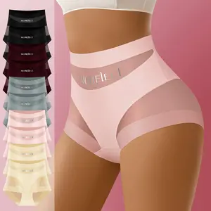 4/5/8/10 Pcs MORELECT Women's High Waist Panties, Sheer Mesh Splicing Breathable Briefs, Lightweight Comfort Underwear with Logo, Summer Essential Undies,mothersdaygift.
