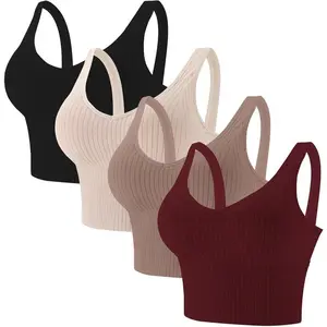 4 Pieces Comfy Cami Bra for Women Crop Top Yoga Bralette Longline Padded Lounge Bra Pack of 4
