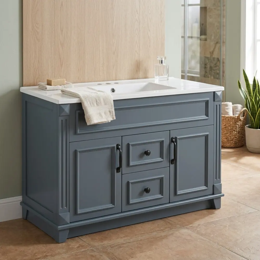 Littleox 36 inch Wall Mounted Bathroom Cabinet with Ceramic Sink and Drawers, French Simple Style Vanity with Soft Closing Hinges