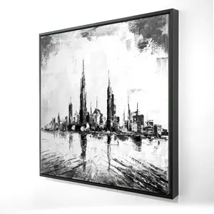 Begin Home Decor 2081-2424-CI213-1 24 x 24 in. Abstract Mono City Canvas - Framed Bedroom Wall Art Decor