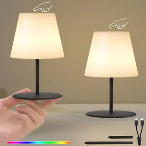 2 count Rechargeable Table Lamp, Shower Lamp Cordless Desk Lamps Touch Dimmable - Warm White and 7 Colors USB-C Rechargeable IP44 for Bedroom Bathroom Balcony Patio (Black)