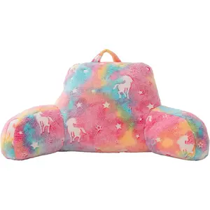 A Nice Night Unicorn Plush Reading Pillow Glow in The Dark Colorful Star Bed Wedge Children Backrest with Arms Back Support for Sitting Up in Bed/Couch for Bedrest