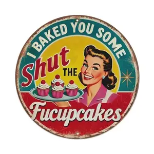 2D Flat, 1pc Retro Humorous "I Baked You Some Shut the Fucupcake" Aluminum Sign - 8x8 Inch Vintage Wall Art with Pre-Drilled Holes, No Electricity Needed, Quirky Kitchen & Home Decor for Humor Lovers, Playful Cupcake Design, Easy Hang Featu