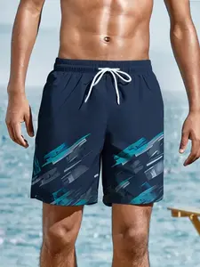 Men's Printed Geometric Summer Vacation Beach Pants, Adjustable Drawstring Waist, Suitable for Beach and Summer Outings Shorts Men