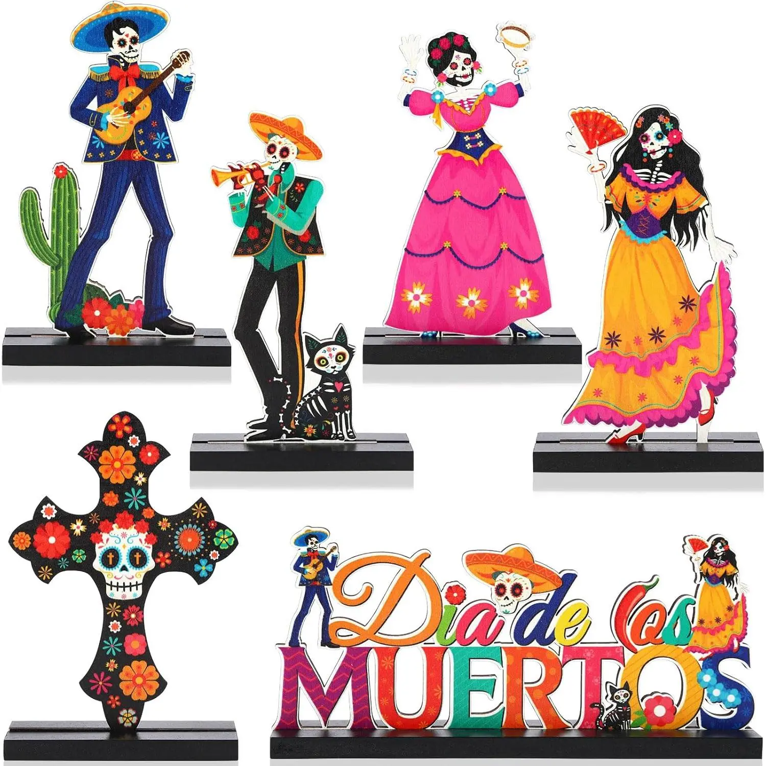 6 Pack Day of The  Decorations  Centerpiece Table Decorations Sugar Skull Calacas Dia De Los Muertos Decorations for Halloween Party Mexican Fiesta Ofrenda Decorations