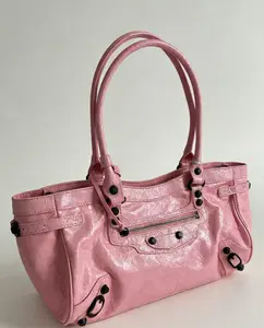 Barbie Pink shibuya style Cracked Wax Leather Large Shoulder Bag