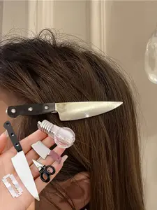 Creative Fun Fake Scissors Hair Clip, Glowing Light Bulb Headband, Fashion Crocodile Clip for Women & Girls, Daily Wear Accessory, Bangs Hair Clip