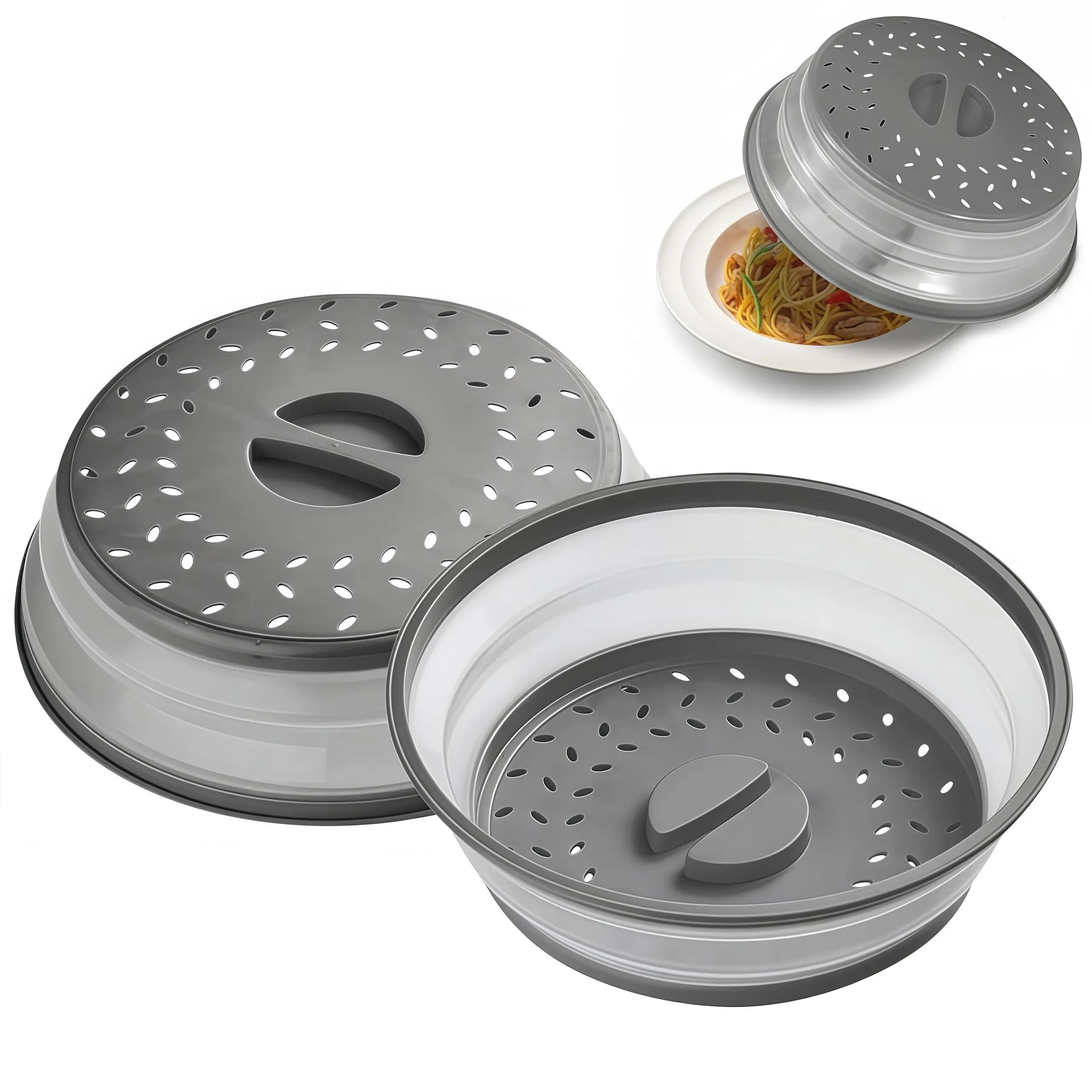 LMMAKE 1/2PCS Food Grade Silicone Microwave Splatter Cover - Vented Lid Kitchen Accessory with Fruit Drainer, Dishwasher Safe Multi-Use Tool for Cleanup