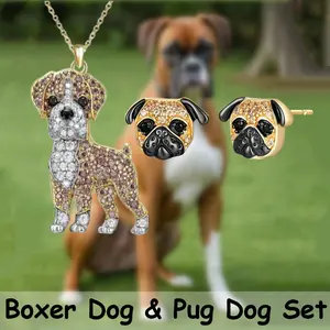 3 Pcs/Set Golden Pug Alloy Pendant Necklace & Earrings Jewelry Set - Exquisite Gift For Birthday, Christmas, Holidays, Perfect Present For Family, Friends, Dog Lovers, Unisex Fashion Accessory