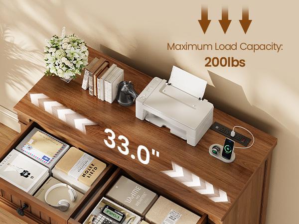 SEDETA 4 Drawers File Cabinet, 33" Farmhouse Filing Cabinets for Home Office fit Legal/Letter/A4 File, Wood Office File Cabinet with Power Outlets, Printer Stand with Storage