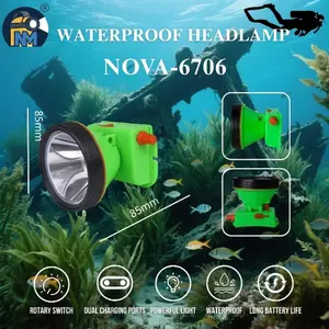 Rechargeable Diving Headlamp, 3M Waterproof Underwater Headlight with White & Yellow Light, 500M Long Range, 8+ Hours Runtime, Ideal for Snorkeling, Scuba Diving, Night Diving, Includes Charging Cable & Adjustable Headband