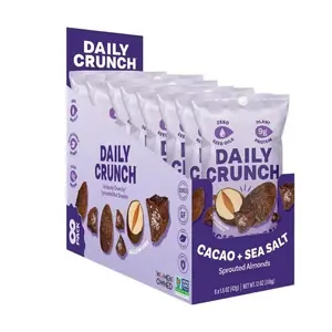 Daily Crunch Cacao + Sea Salt Sprouted Almonds - 8 Pack, 9g Protein, Organic Coconut Sugar, Non-GMO, Vegan, Keto Friendly, FODMAP Friendly, Zero Oil, Paleo Snack