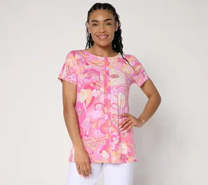 Susan Graver Regular Printed Liquid Knit Short Sleeve Tunic