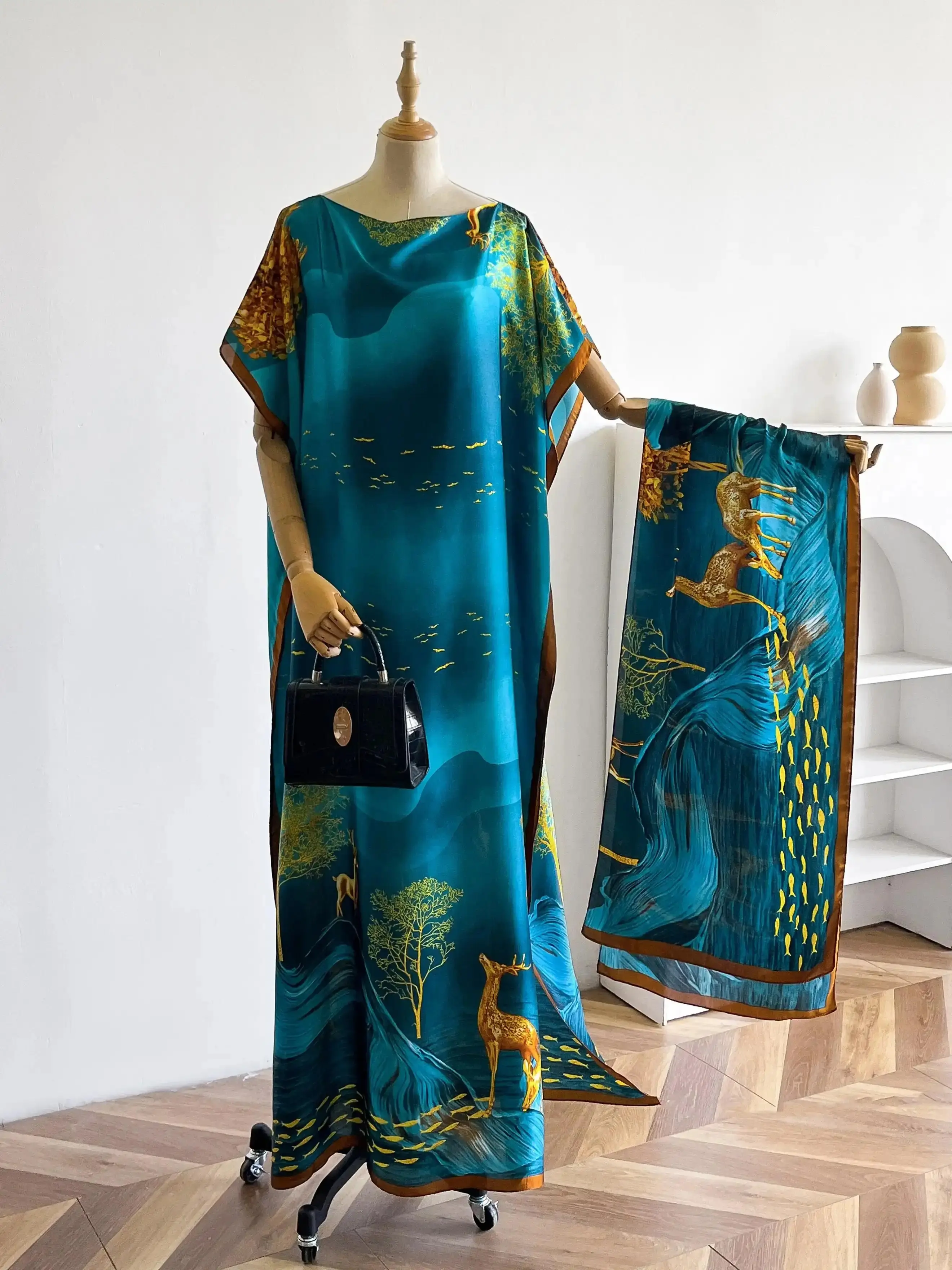 Women's Floral Print Long Dress Scarf SetBoho Casual Shawl Set for Beach Vacation Holiday Ladies Clothes All Seasons viral style versatile go to resort wear on trend flattering fit dressed up