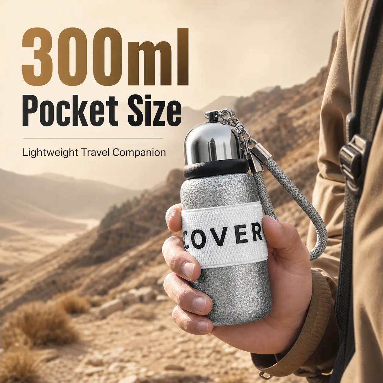 300ml Luxury Ice-Crystal Titanium Stainless Steel Vacuum Flask Tumbler - 24H Hot/Cold Retention, Premium Portable Water Bottle with Woven Strap, Insulated Easy-Drinking Lidded Cup for Urban Lifestyle